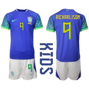 Brazil Richarlison #9 Replica Away Stadium Kit for Kids World Cup 2022 Short Sleeve (+ pants)